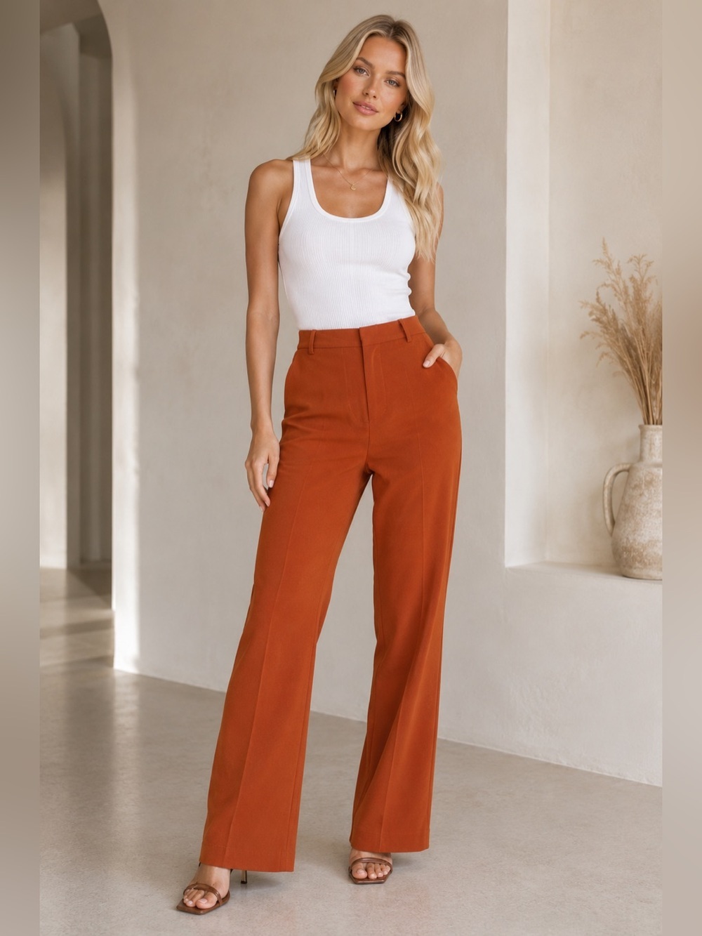 NBD “Axel” Rust Wide-Leg Trousers from Revolve – Size XS (32” Inseam)
